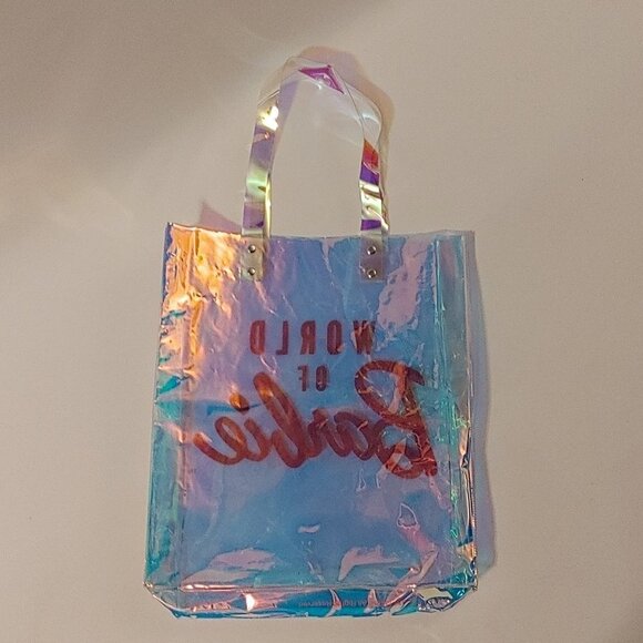 World of Barbie TOUR Tote Bag NWT Iridescent Pink Shopper Tote Holographic - Picture 2 of 4
